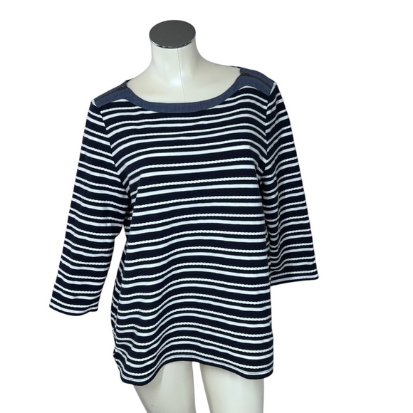 TALBOTS Navy Blue and White Striped Nautica Harbor 3/4 Sleeves Top Women's XL - Picture 3 of 16